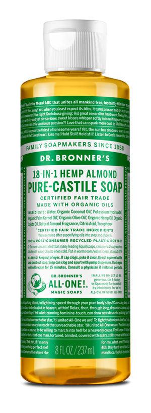 Dr Bronner's - 18 - in - 1 Hemp Pure - Castile Soap 237ml - ALMOND - The Bare Theory