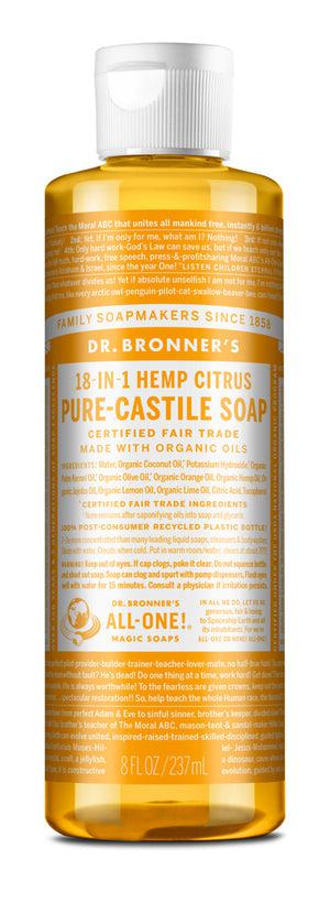 Dr Bronner's - 18 - in - 1 Hemp Pure - Castile Soap 237ml - CITRUS - The Bare Theory