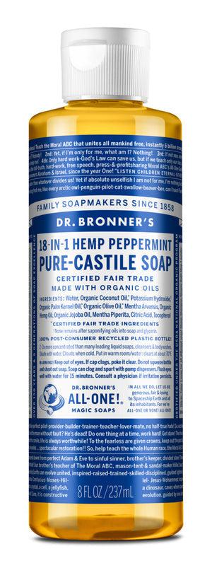 Dr Bronner's - 18 - in - 1 Hemp Pure - Castile Soap 237ml - PEPPERMINT - The Bare Theory