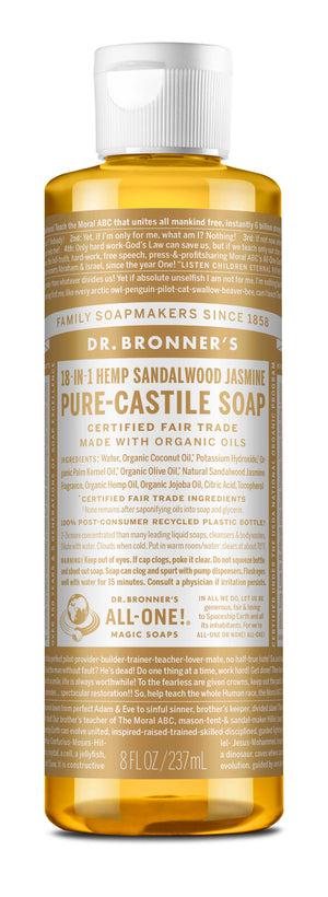 Dr Bronner's - 18 - in - 1 Hemp Pure - Castile Soap 237ml - SANDALWOOD + JASMINE - The Bare Theory