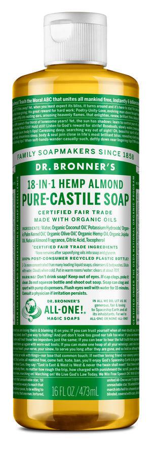 Dr Bronner's - 18 - in - 1 Hemp Pure - Castile Soap 473ml - ALMOND - The Bare Theory