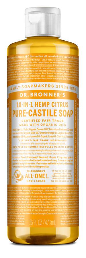 Dr Bronner's - 18 - in - 1 Hemp Pure - Castile Soap 473ml - CITRUS - The Bare Theory