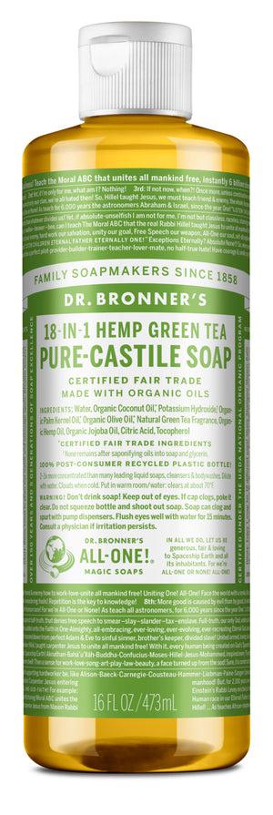 Dr Bronner's - 18 - in - 1 Hemp Pure - Castile Soap 473ml - GREEN TEA - The Bare Theory