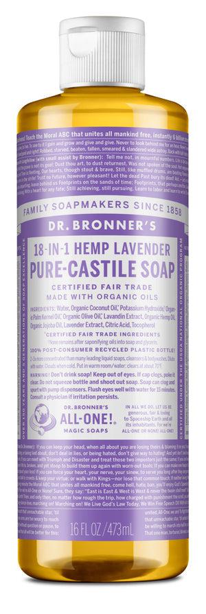 Dr Bronner's - 18 - in - 1 Hemp Pure - Castile Soap 473ml - LAVENDER - The Bare Theory