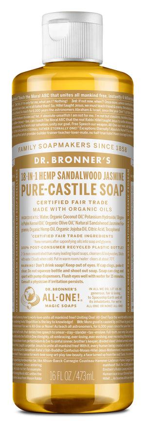 Dr Bronner's - 18 - in - 1 Hemp Pure - Castile Soap 473ml - SANDALWOOD + JASMINE - The Bare Theory