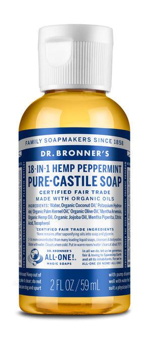 Dr Bronner's - 18 - in - 1 Hemp Pure Castile Soap 59ml - PEPPERMINT - The Bare Theory