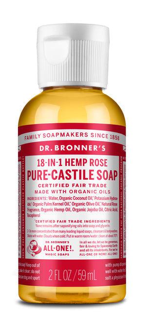 Dr Bronner's - 18 - in - 1 Hemp Pure Castile Soap 59ml - ROSE - The Bare Theory