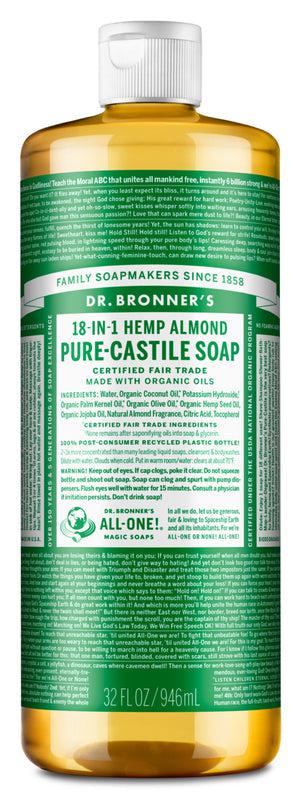 Dr Bronner's - 18 - in - 1 Hemp Pure - Castile Soap 946ml - ALMOND - The Bare Theory