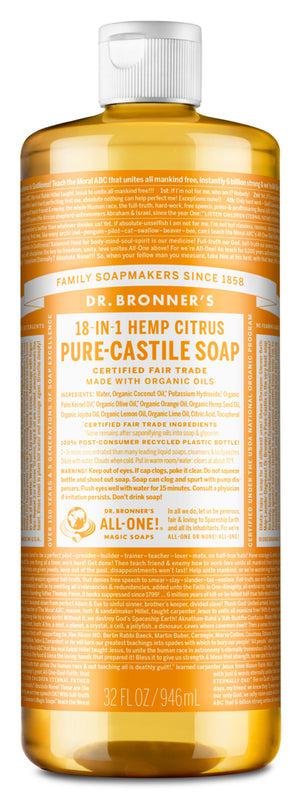 Dr Bronner's - 18 - in - 1 Hemp Pure - Castile Soap 946ml - CITRUS - The Bare Theory