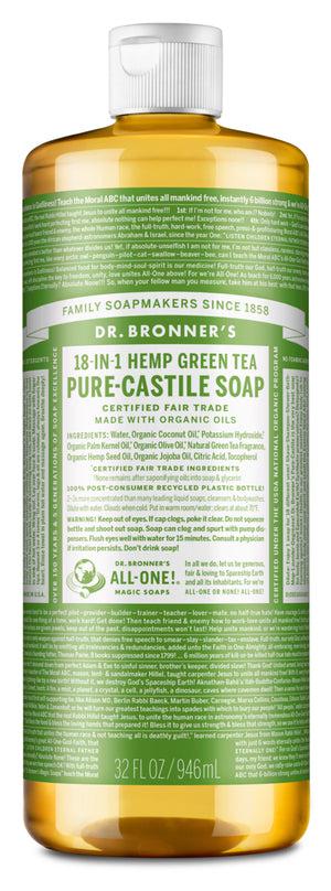 Dr Bronner's - 18 - in - 1 Hemp Pure - Castile Soap 946ml - GREEN TEA - The Bare Theory