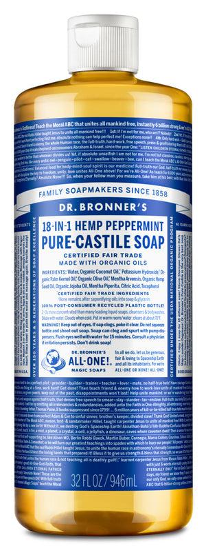 Dr Bronner's - 18 - in - 1 Hemp Pure - Castile Soap 946ml - PEPPERMINT - The Bare Theory