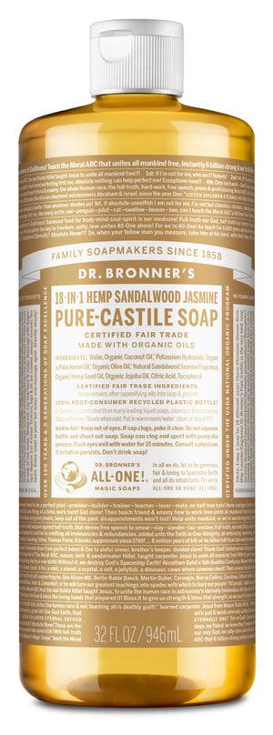 Dr Bronner's - 18 - in - 1 Hemp Pure - Castile Soap - SANDALWOOD + JASMINE 946ml - The Bare Theory