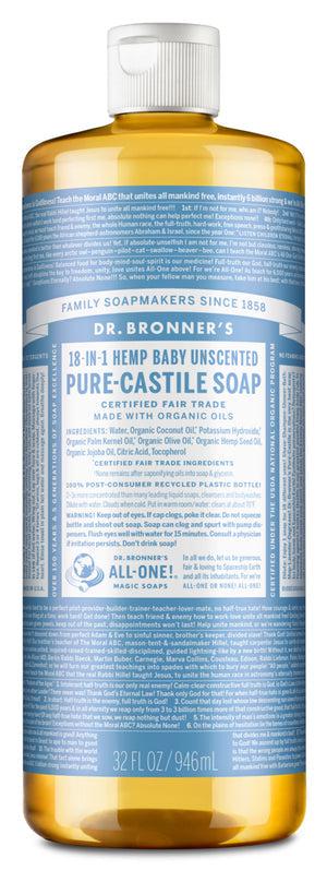 Dr Bronner's - 18 - in - 1 Hemp Pure Unscented - Castile Soap 946ml - The Bare Theory