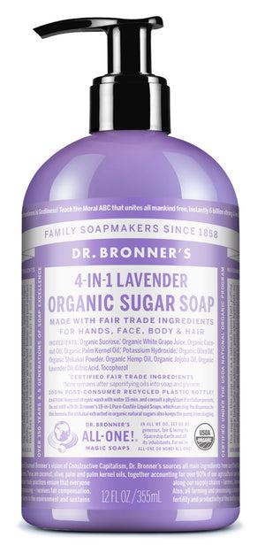 Dr Bronner's - 4 - in - 1 Sugar Organic Pump Soap 355ml - LAVENDER - The Bare Theory