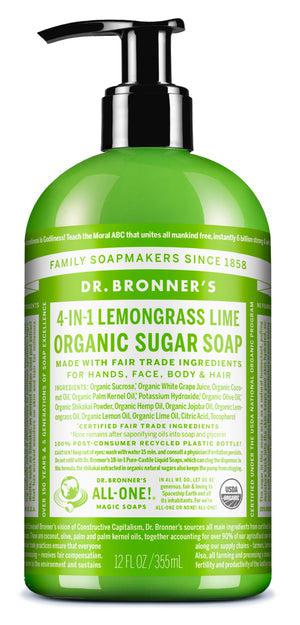 Dr Bronner's - 4 - in -1 Sugar Organic Pump Soap 355ml - LEMONGRASS LIME - The Bare Theory