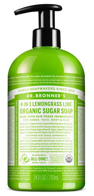 Dr Bronner's - 4 - in - 1 Sugar Organic Pump Soap 710ml - LEMONGRASS LIME - The Bare Theory