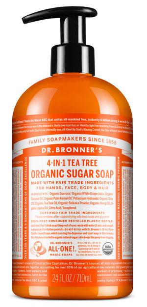 Dr Bronner's - 4 - in - 1 Sugar Organic Pump Soap 710ml - TEA TREE - The Bare Theory