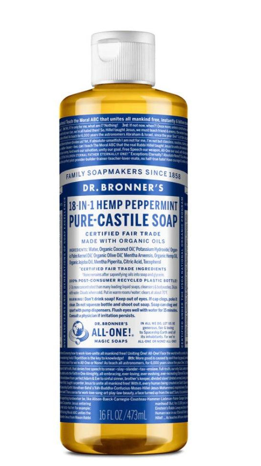 Dr Bronner’s - Pure Castile Soap 473ml - Peppermint - The Bare Theory