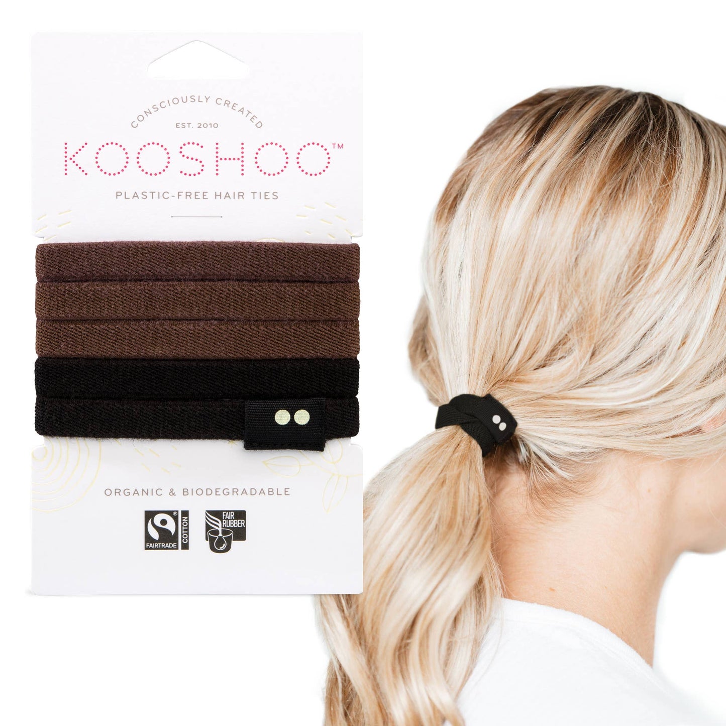 Kooshoo Plastic-free Biodegradable Hair Ties - Brown/Black - The Bare Theory