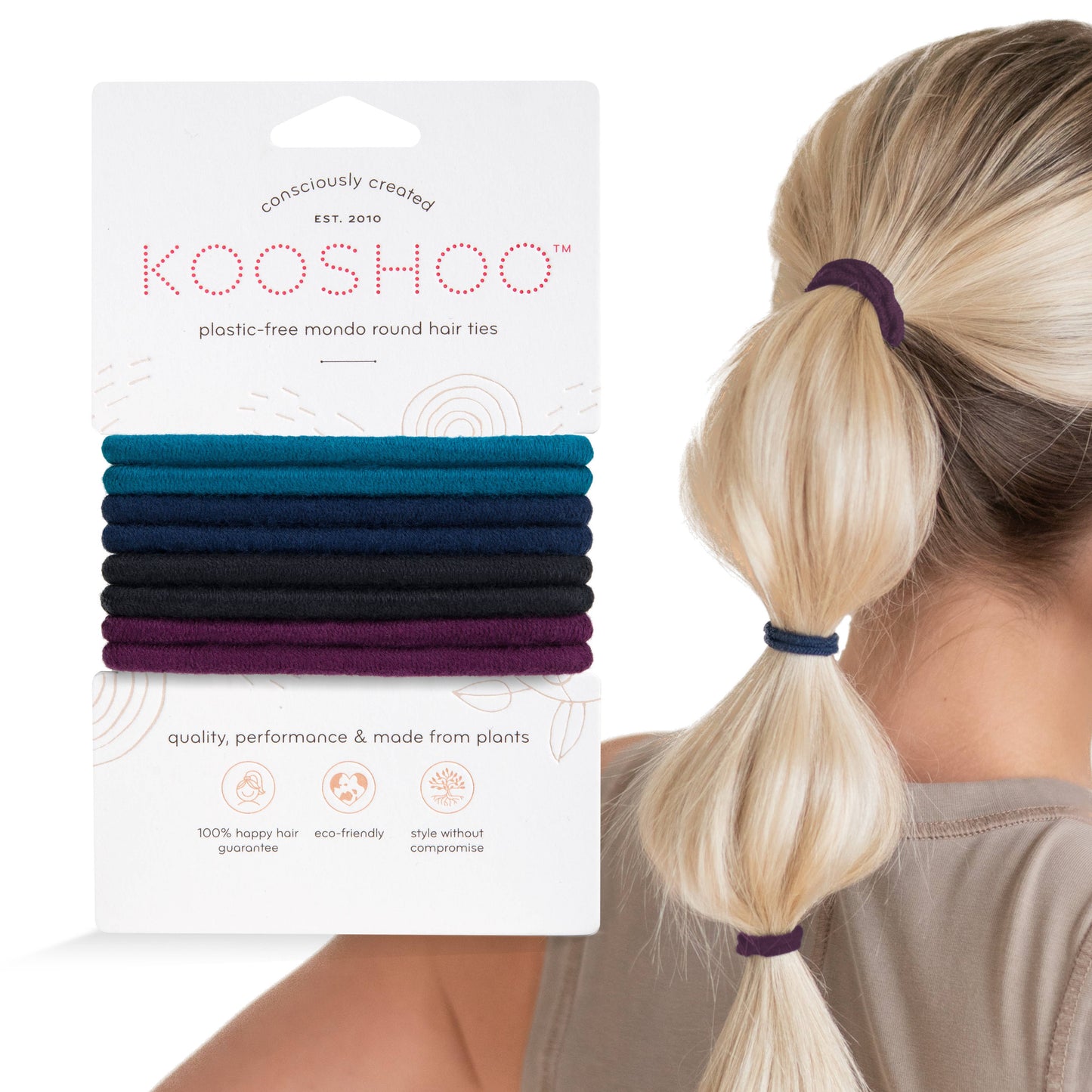 Kooshoo Plastic-free Round Hair Ties - Mondo 8-pack - Dark Hues - The Bare Theory