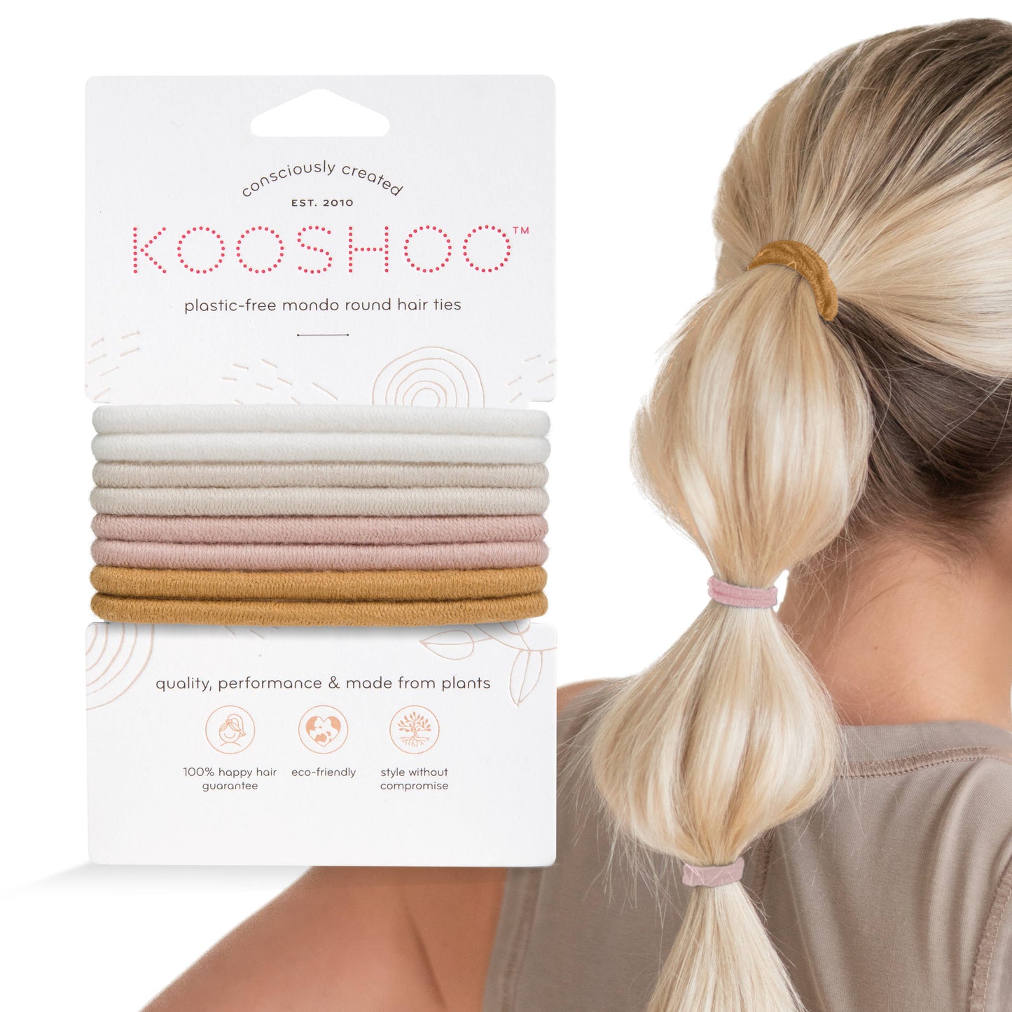 Kooshoo Plastic-free Round Hair Ties - Mondo 8-pack - Golden Fibres - The Bare Theory