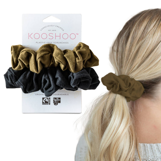 Kooshoo Plastic-free Scrunchies - Black Olive - The Bare Theory