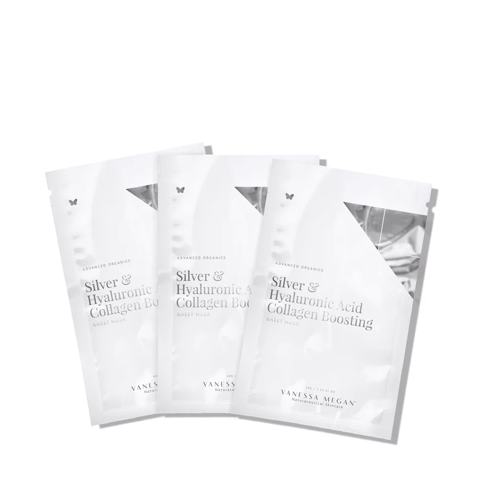 Vanessa Megan - Silver & Hyaluronic Acid | Collagen Boosting Sheet Mask | 3-Pack - The Bare Theory