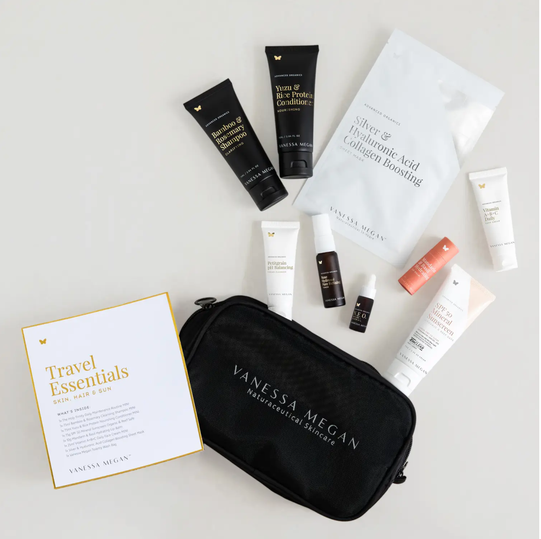 Vanessa Megan - Travel Essentials Kit for Skin, Hair & Sun - The Bare Theory